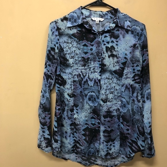 CAbi #609 Sheer Blue Purple PYTHON PRINT Button Front Blouse size XS - Picture 1 of 5